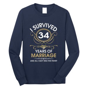 I Survived 34 Years Of Marriage 34th Wedding Anniversary Long Sleeve Shirt