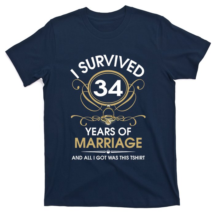 I Survived 34 Years Of Marriage 34th Wedding Anniversary T-Shirt