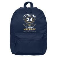 I Survived 34 Years Of Marriage 34th Wedding Anniversary 16 in Basic Backpack