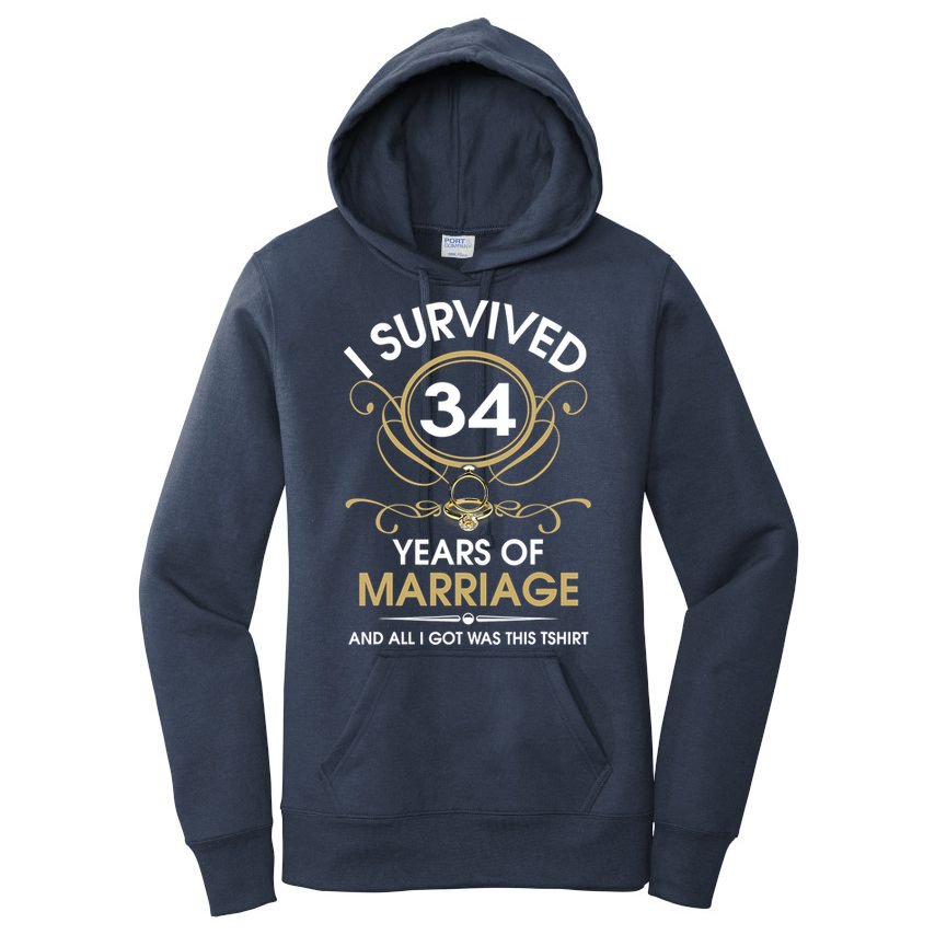 I Survived 34 Years Of Marriage 34th Wedding Anniversary Women's Pullover Hoodie