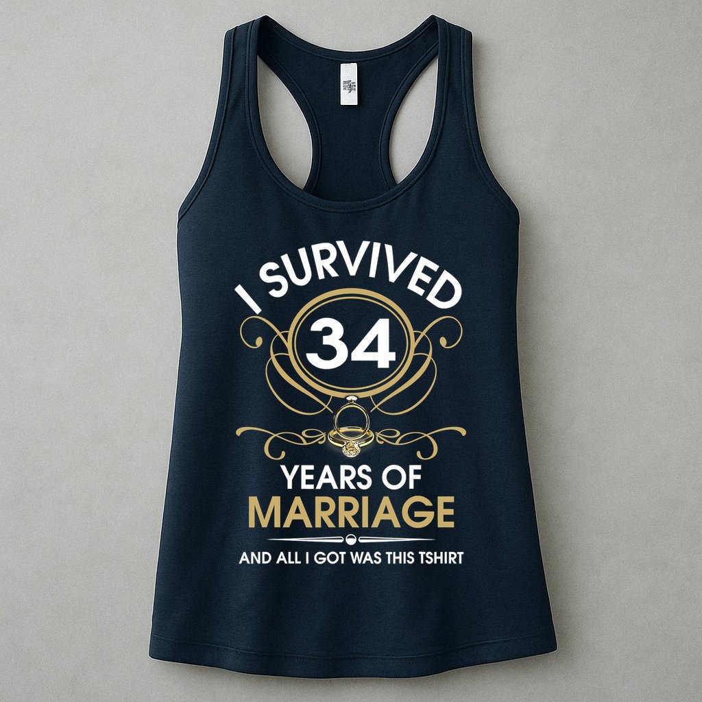 I Survived 34 Years Of Marriage 34th Wedding Anniversary Womens Tank Top