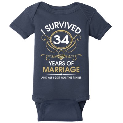 I Survived 34 Years Of Marriage 34th Wedding Anniversary Baby Bodysuit