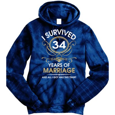 I Survived 34 Years Of Marriage 34th Wedding Anniversary Tie Dye Hoodie