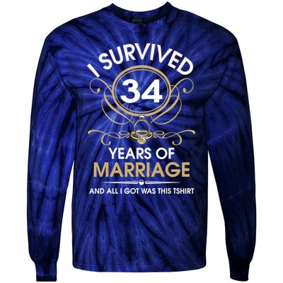 I Survived 34 Years Of Marriage 34th Wedding Anniversary Tie-Dye Long Sleeve Shirt
