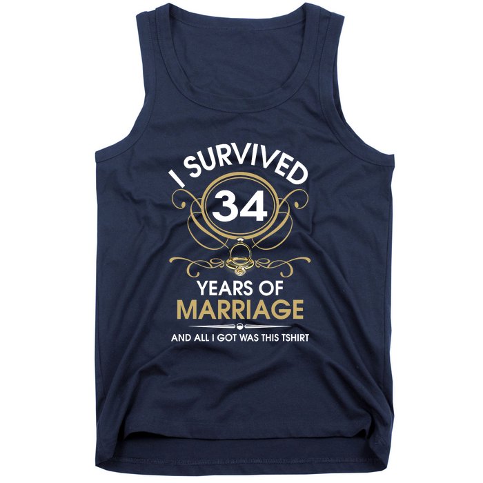 I Survived 34 Years Of Marriage 34th Wedding Anniversary Tank Top