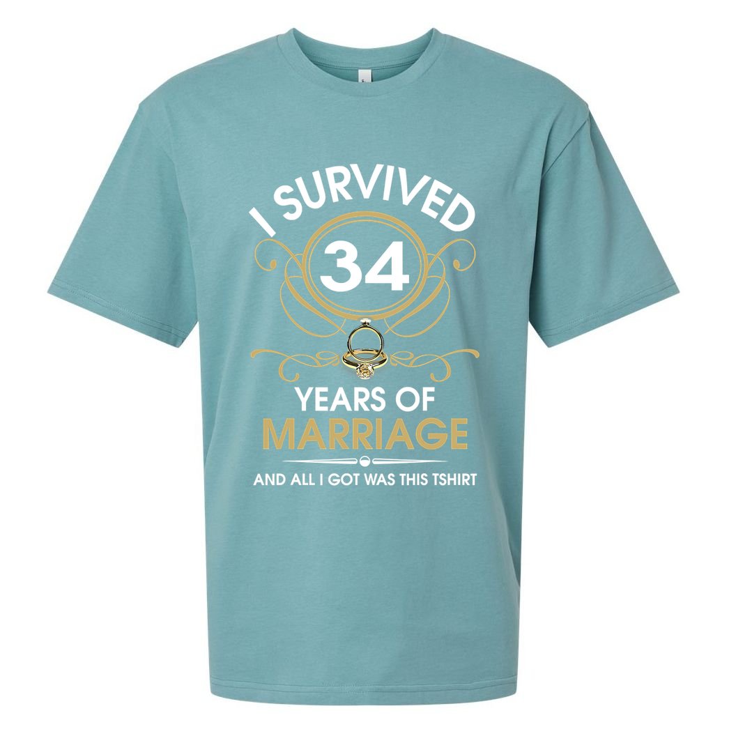 I Survived 34 Years Of Marriage 34th Wedding Anniversary Sueded Cloud Jersey T-Shirt
