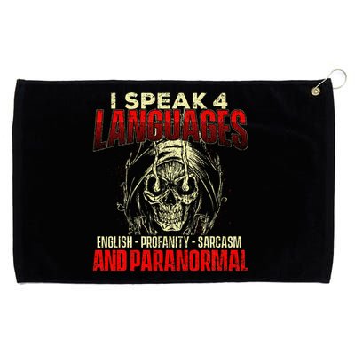 I Speak 4 Languages Ghost Hunting Paranormal Researcher Grommeted Golf Towel