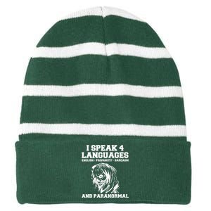 I Speak 4 Languages Paranormal Ghost Hunting Striped Beanie with Solid Band