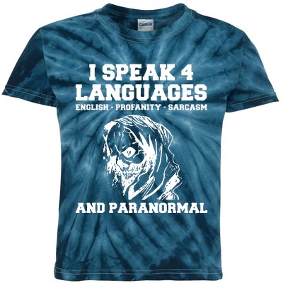 I Speak 4 Languages Paranormal Ghost Hunting Kids Tie-Dye T-Shirt