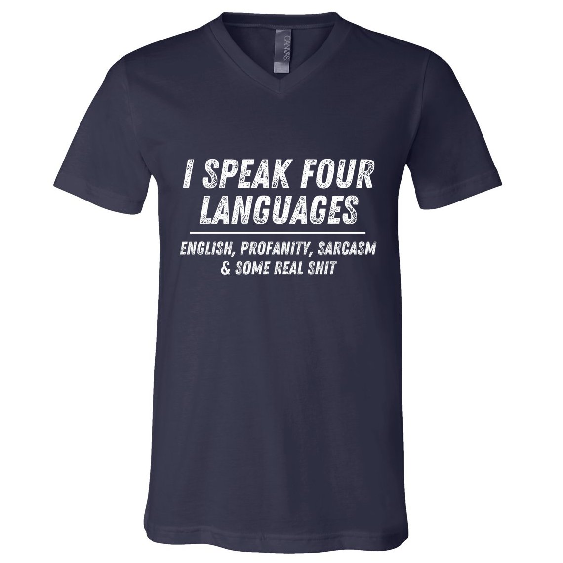 I Speak 4 Languages: English Profanity Sarcasm & Real Shit V-Neck T-Shirt