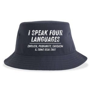 I Speak 4 Languages: English Profanity Sarcasm & Real Shit Sustainable Bucket Hat