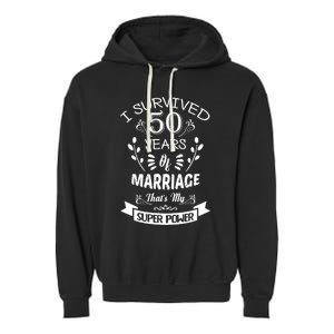 I Survived 50 Years Of Marriage Wedding Gift - Husband Wife Garment-Dyed Fleece Hoodie