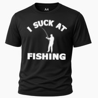 I Suck At Fishing Funny Fishermen Meme Fisher Lover Cooling Performance Crew T-Shirt