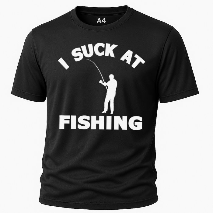 I Suck At Fishing Funny Fishermen Meme Fisher Lover Cooling Performance Crew T-Shirt
