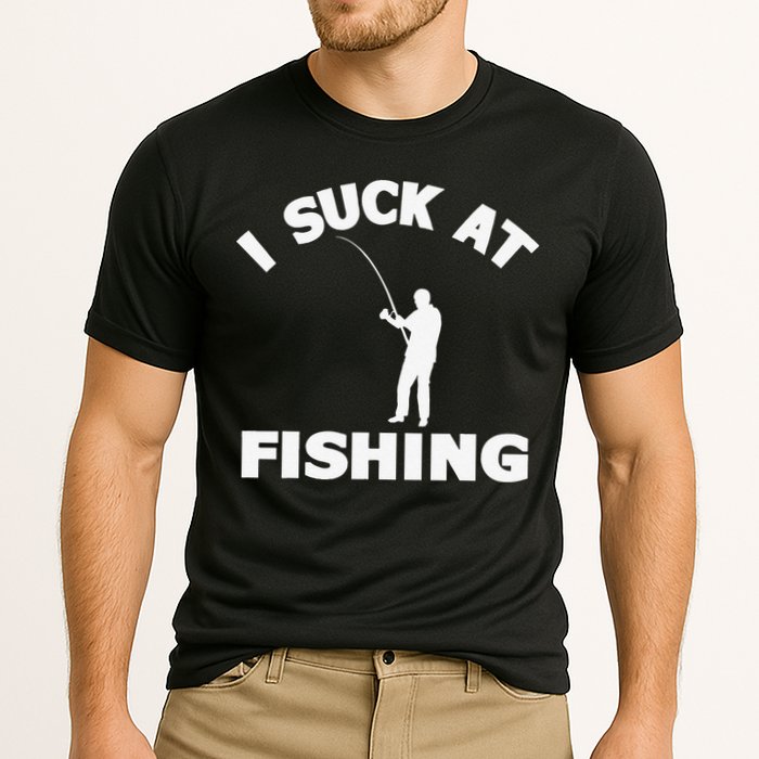 I Suck At Fishing Funny Fishermen Meme Fisher Lover Cooling Performance Crew T-Shirt