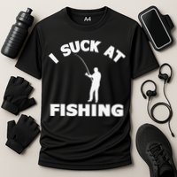 I Suck At Fishing Funny Fishermen Meme Fisher Lover Cooling Performance Crew T-Shirt