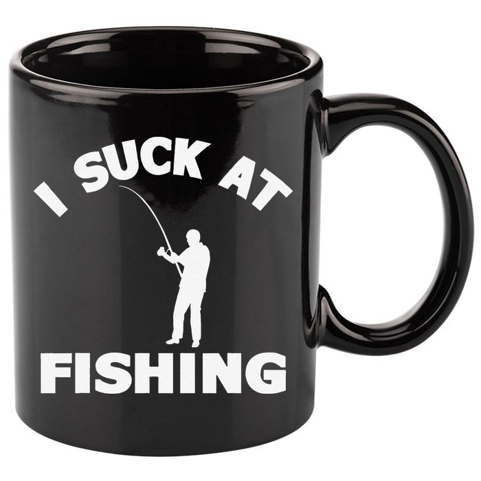 I Suck At Fishing Funny Fishermen Meme Fisher Lover 11oz C Handle Ceramic Mug