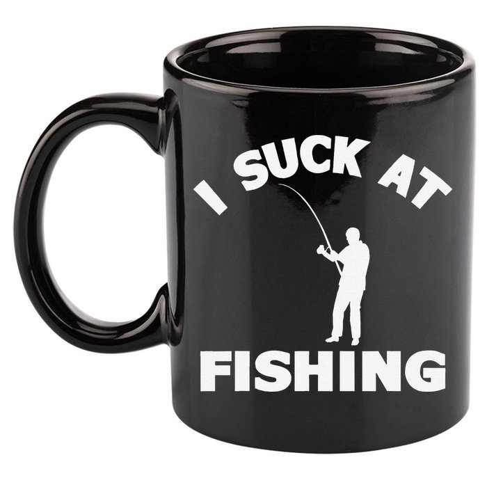I Suck At Fishing Funny Fishermen Meme Fisher Lover 11oz C Handle Ceramic Mug
