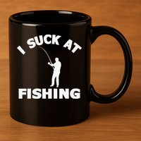 I Suck At Fishing Funny Fishermen Meme Fisher Lover 11oz C Handle Ceramic Mug