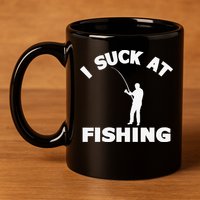 I Suck At Fishing Funny Fishermen Meme Fisher Lover 11oz C Handle Ceramic Mug