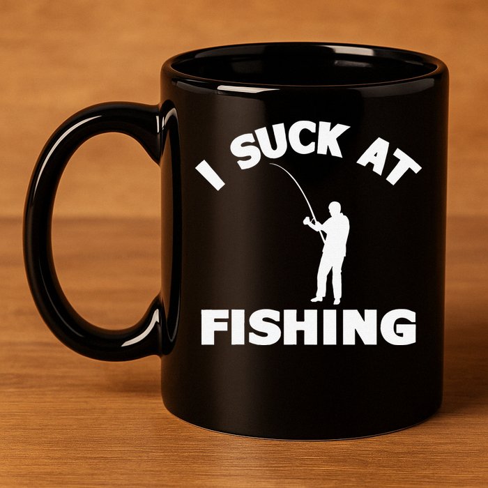 I Suck At Fishing Funny Fishermen Meme Fisher Lover 11oz C Handle Ceramic Mug