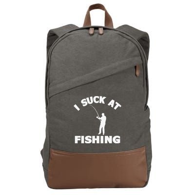 I Suck At Fishing Funny Fishermen Meme Fisher Lover Cotton Canvas Backpack
