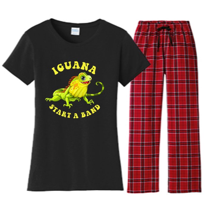 Iguana Start a Band Play on Words Pun Women's Flannel Pajama Set