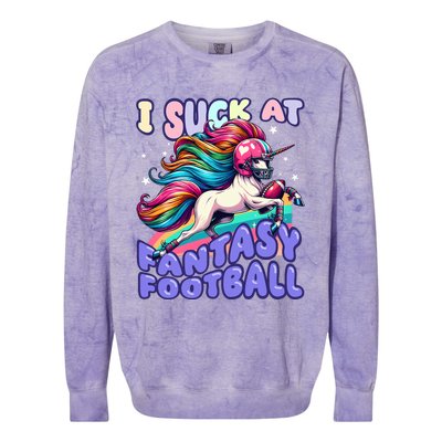 I Suck At Fantasy Football Unicorn Rainbow Loser Colorblast Crewneck Sweatshirt