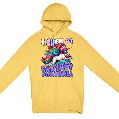 I Suck At Fantasy Football Unicorn Rainbow Loser Premium Pullover Hoodie