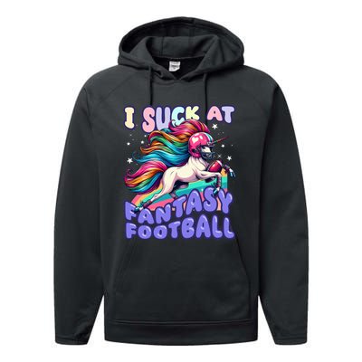 I Suck At Fantasy Football Unicorn Rainbow Loser Performance Fleece Hoodie