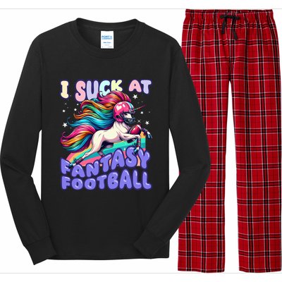 I Suck At Fantasy Football Unicorn Rainbow Loser Long Sleeve Pajama Set