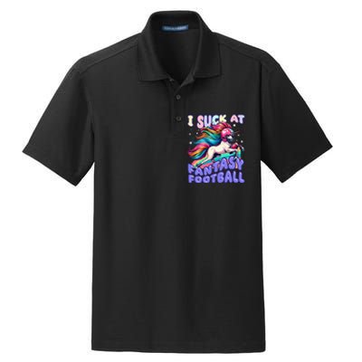 I Suck At Fantasy Football Unicorn Rainbow Loser Dry Zone Grid Polo