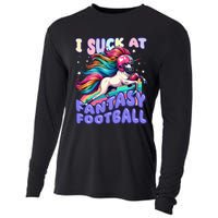 I Suck At Fantasy Football Unicorn Rainbow Loser Cooling Performance Long Sleeve Crew