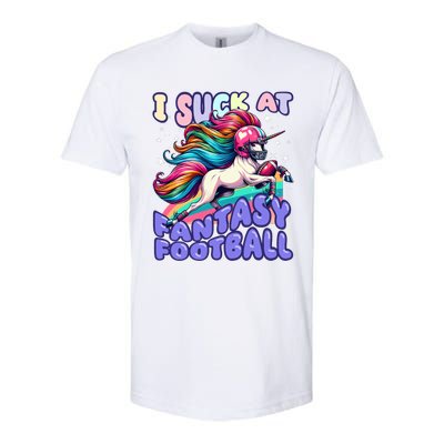 I Suck At Fantasy Football Unicorn Rainbow Loser Softstyle CVC T-Shirt