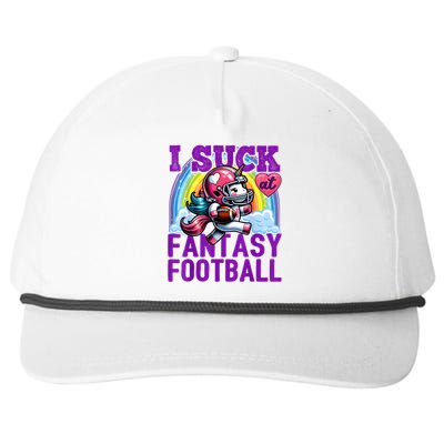 I Suck At Fantasy Football Unicorn Rainbow Loser Snapback Five-Panel Rope Hat