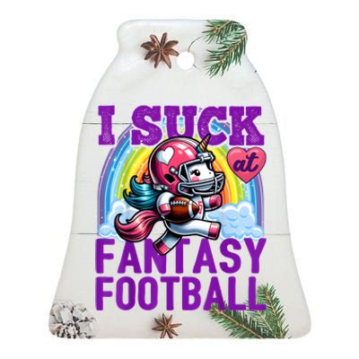 I Suck At Fantasy Football Unicorn Rainbow Loser Ceramic Bell Ornament