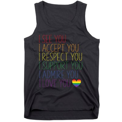 I See Accept Respect Support Admire Love You Lgbtq Tank Top