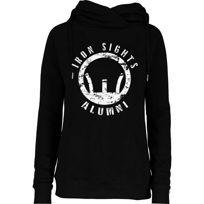 Iron Sights Alumni Boot Camp Shooting Marksmanship Veteran Womens Funnel Neck Pullover Hood