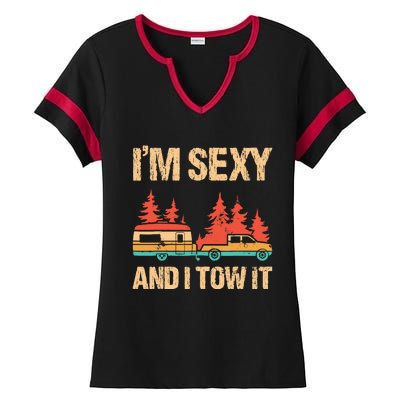 IM Sexy And I Tow It Bigfoot Camp Trees Hike Hiking Camping Ladies Halftime Notch Neck Tee