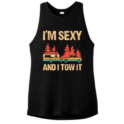 IM Sexy And I Tow It Bigfoot Camp Trees Hike Hiking Camping Ladies PosiCharge Tri-Blend Wicking Tank