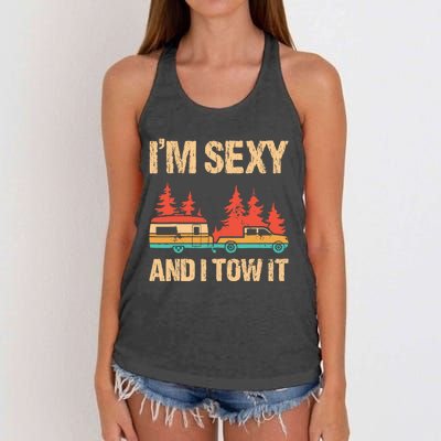 IM Sexy And I Tow It Bigfoot Camp Trees Hike Hiking Camping Women's Knotted Racerback Tank