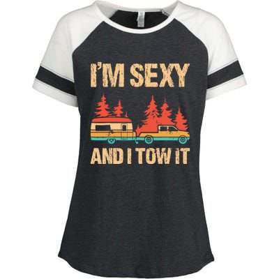 IM Sexy And I Tow It Bigfoot Camp Trees Hike Hiking Camping Enza Ladies Jersey Colorblock Tee