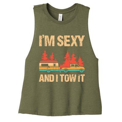 IM Sexy And I Tow It Bigfoot Camp Trees Hike Hiking Camping Women's Racerback Cropped Tank