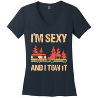 IM Sexy And I Tow It Bigfoot Camp Trees Hike Hiking Camping Women's V-Neck T-Shirt