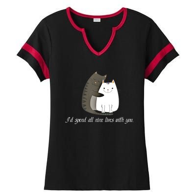 I'd spend all nine lives with you sweet kitty cat design Ladies Halftime Notch Neck Tee