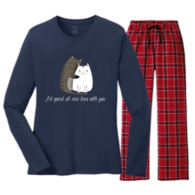 I'd spend all nine lives with you sweet kitty cat design Women's Long Sleeve Flannel Pajama Set 