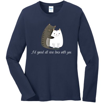 I'd spend all nine lives with you sweet kitty cat design Ladies Long Sleeve Shirt