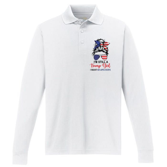 IM Still A Trump Girl Make No Apologies Patriotic American Performance Long Sleeve Polo