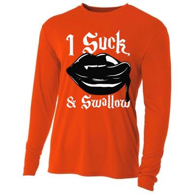 I Suck And Swallow Sexy Vampire Fangs Halloween Costume Cooling Performance Long Sleeve Crew