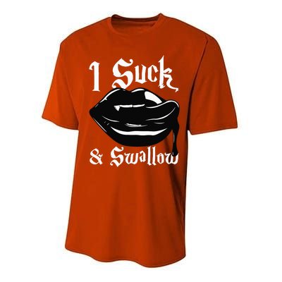 I Suck And Swallow Sexy Vampire Fangs Halloween Costume Performance Sprint T-Shirt